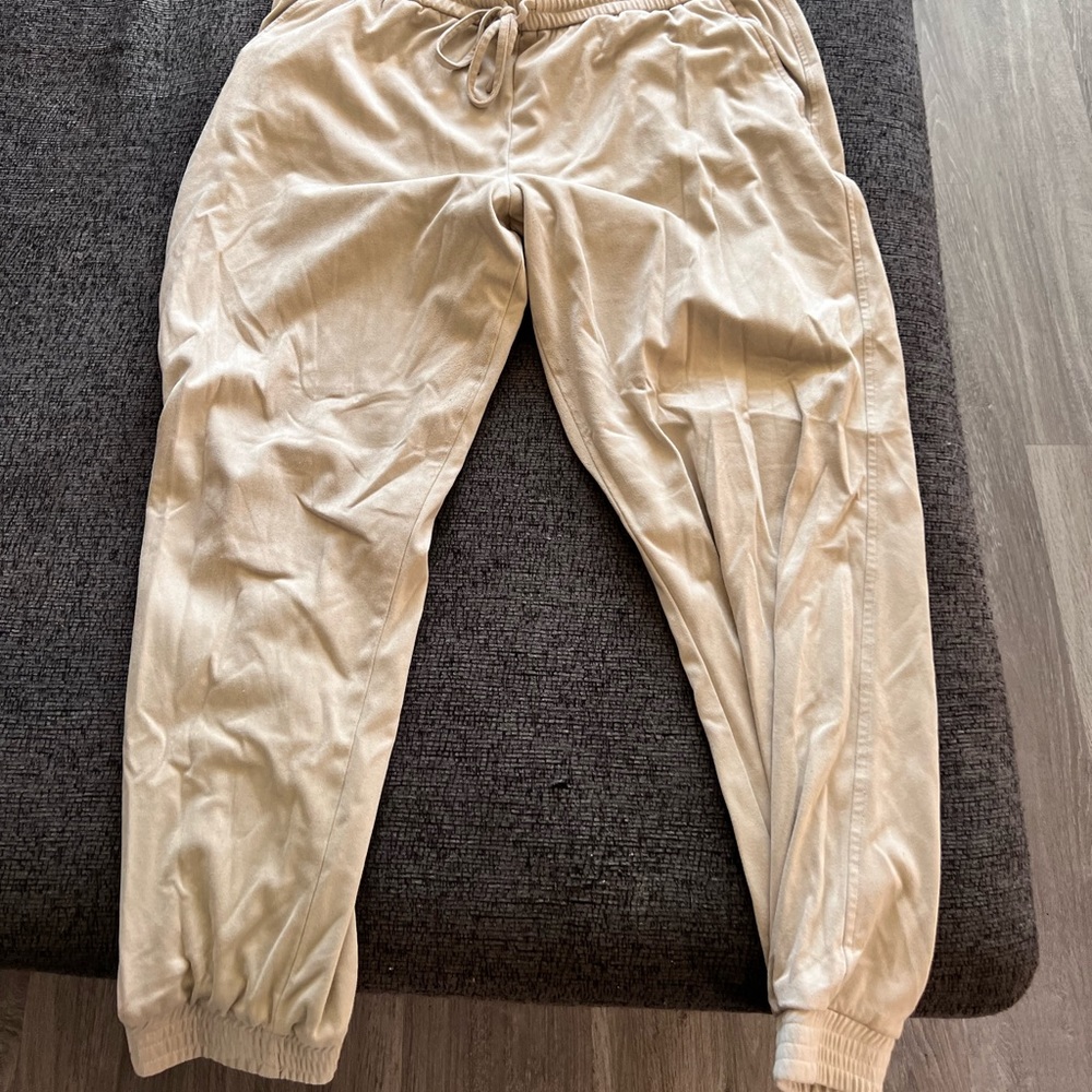 Suede Material Tan Joggers